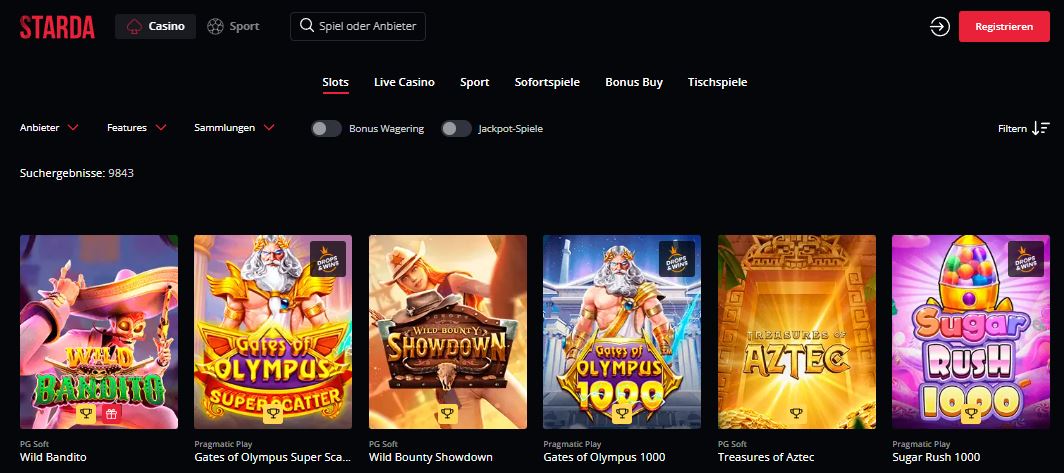 Über 9000 Slots im Starda Casino suchen und spielen